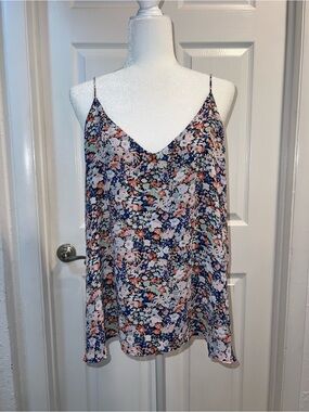 LOFT Floral V-Neck Spaghetti Strap Cami - Navy & Pink size Large